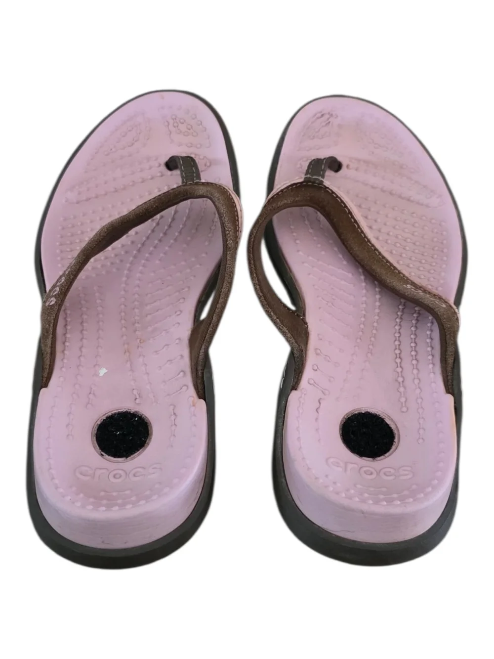 Crocs Capri Women's Flip Flop Sandals Espresso Petal Pink Suede Size 7